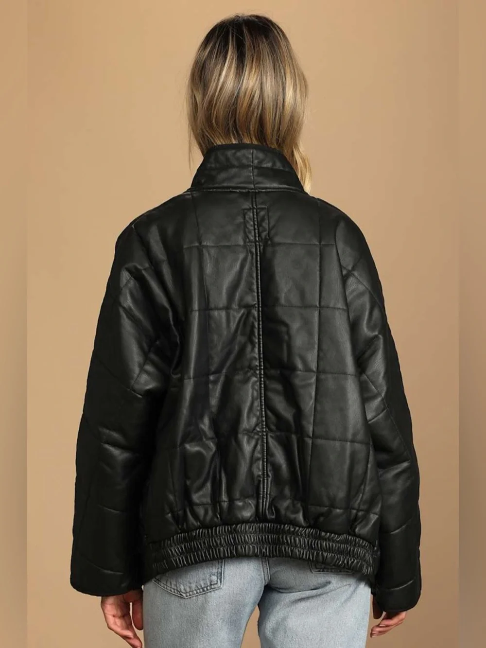 Free People Dolman Black Vegan Leather Quilted Jacket Womens Size Medium - Picture 2 of 9